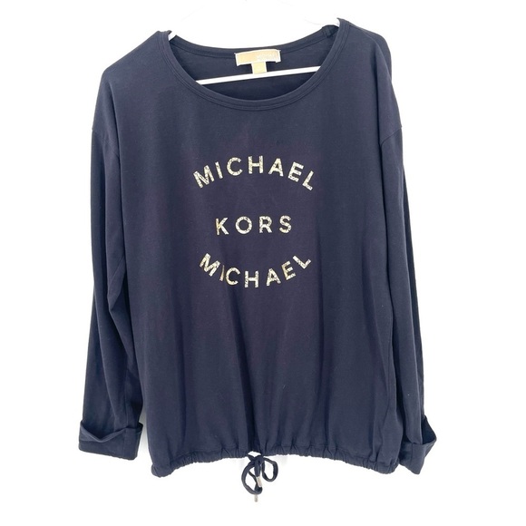 MICHAEL Michael Kors Tops - Michael Michael Kors Logo Navy Tie Waist Long Sleeve Pullover Crewneck Shirt Top
